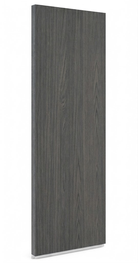 A tall, narrow rectangular panel with a dark gray wood grain finish and a thin silver edge, shown against a plain white background at USA Cabinets Outlet.
