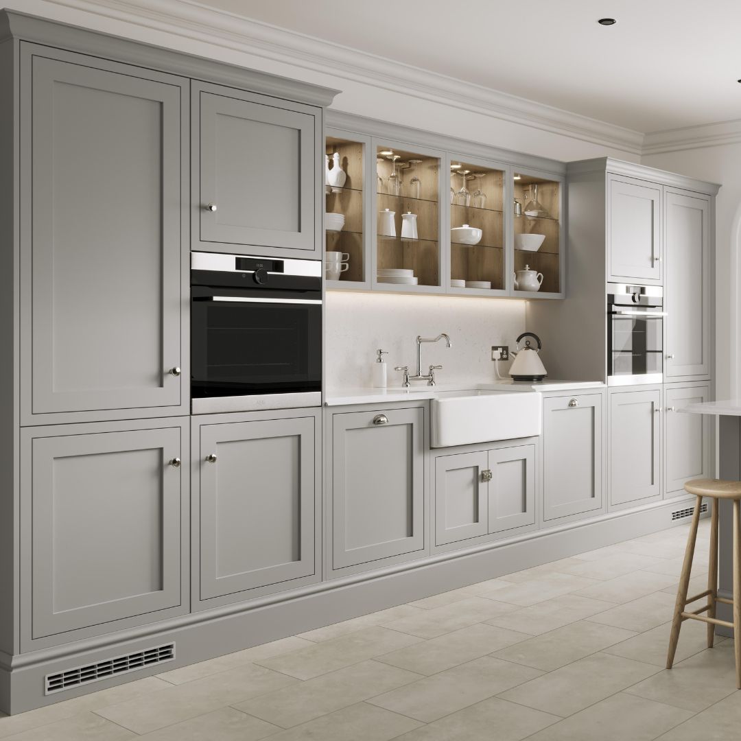 Modern kitchen with gray cabinets at USA Cabinets Outlet.