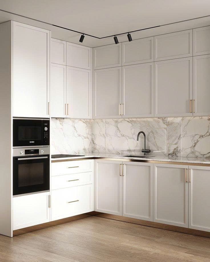 Modern kitchen with white cabinets at USA Cabinets Outlet.