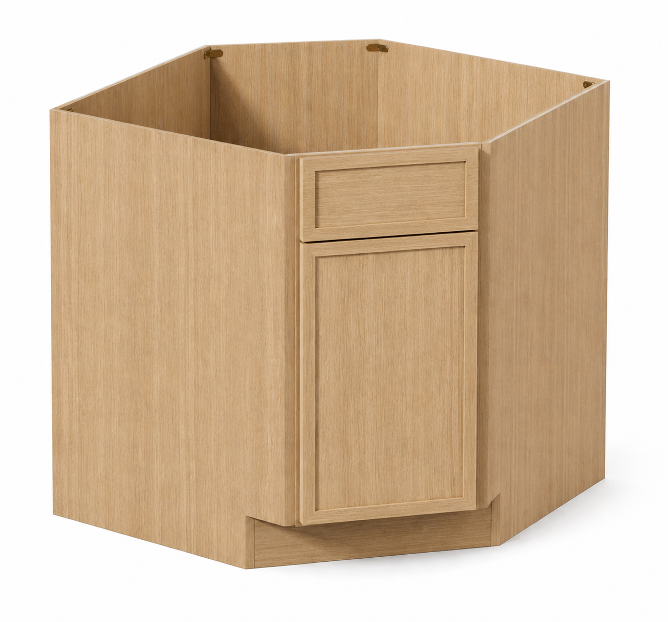 Slim Natural Oak Shaker Corner Sink Base Cabinet with False Drawer