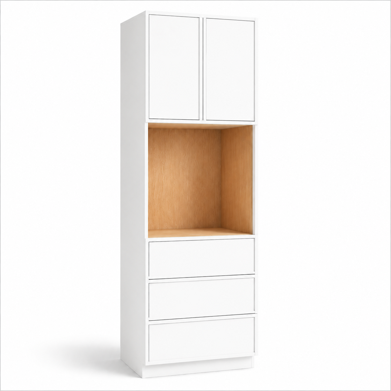 Slim White Shaker Oven Pantry Cabinet, 24" Deep, 3 Drawers – Kitchen Storage Cabinet