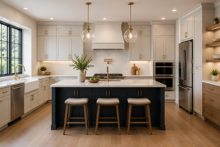 Modern kitchen with USA Cabinets Outlet accessories and shaker cabinets