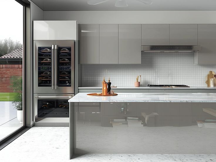 FRAMELESS - HIGH GLOSS GRAY KITCHEN CABINETS