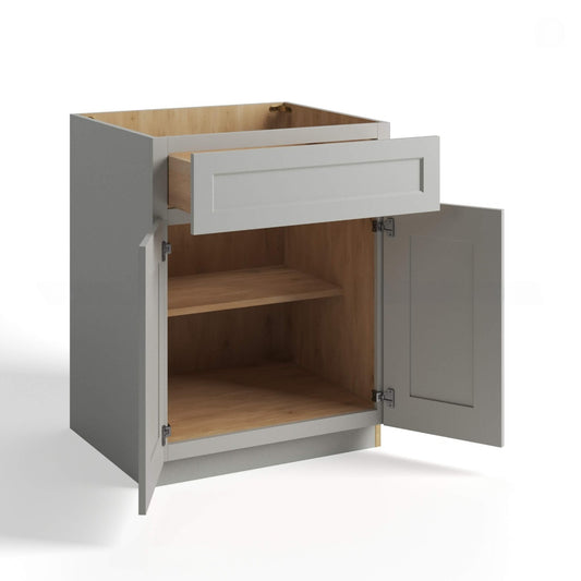 Gray Shaker 24"D Base Cabinet with Double Doors & Single Drawer