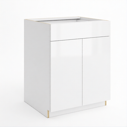 Frameless Gloss White Base Cabinet Double Door and Single Drawer