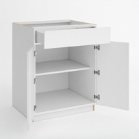 Frameless Gloss White Base Cabinet Double Door and Single Drawer