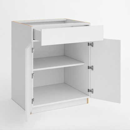 Frameless Gloss White Base Cabinet Double Door and Single Drawer
