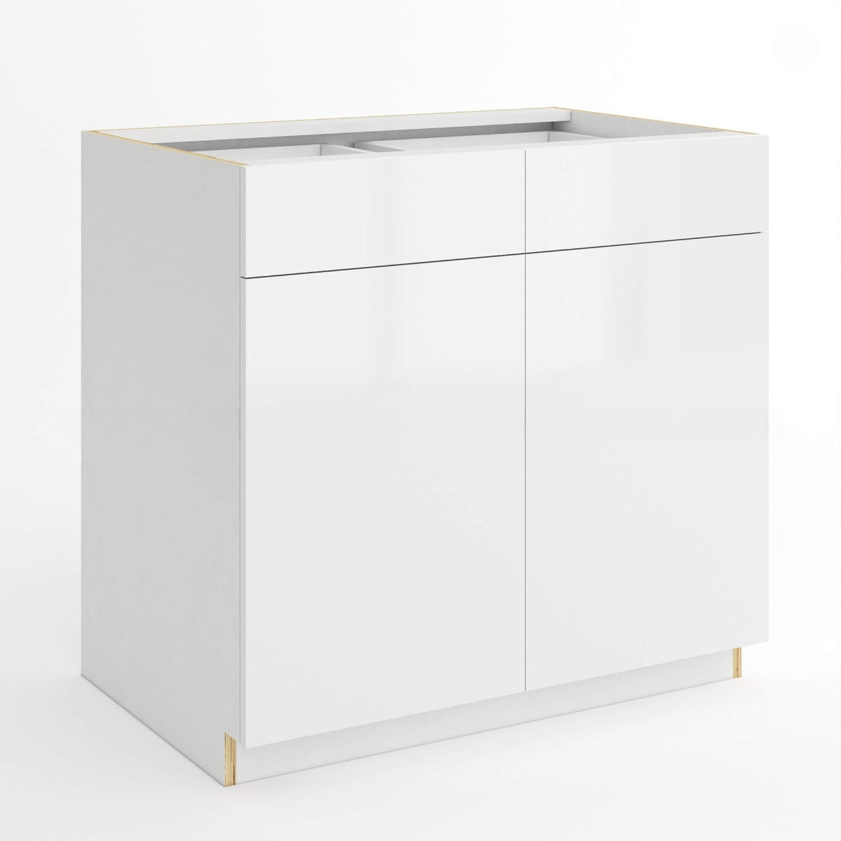 Frameless Gloss White Sink Base With Double Doors and Double Dummy Drawer Vanity Sink Base