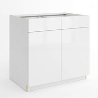 Frameless Gloss White Sink Base With Double Doors and Double Dummy Drawer Vanity Sink Base
