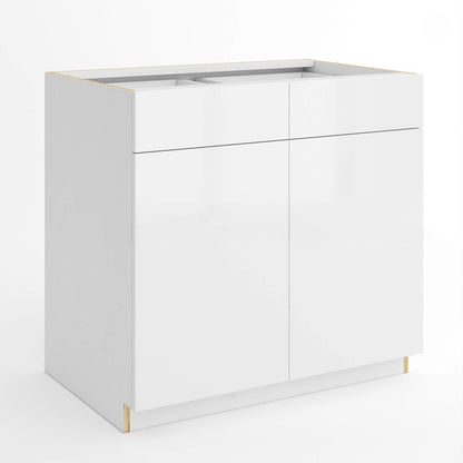 Frameless Gloss White Sink Base With Double Doors and Double Dummy Drawer Vanity Sink Base