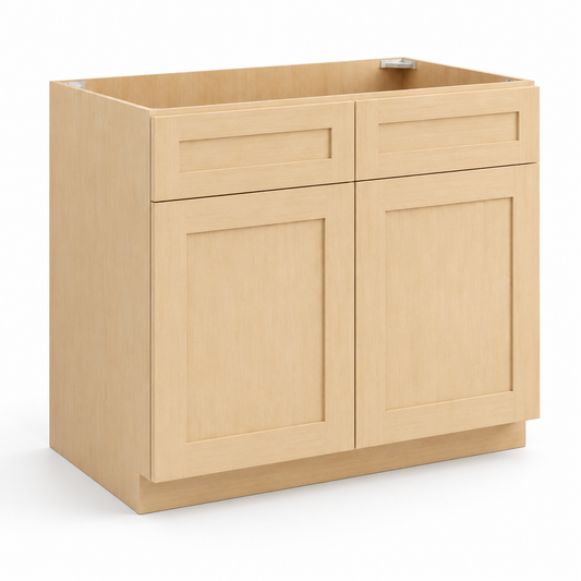 Unfinished Shaker 24"D Base Cabinet Double Doors and Double Drawer | Unfinished Kitchen Cabinet | USA Cabinets Outlet