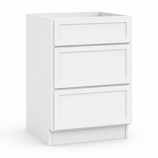 Slim Shaker White Three Drawer Base Cabinet