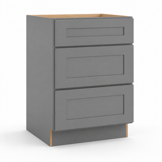 Gray Shaker Three Drawer Base Cabinet