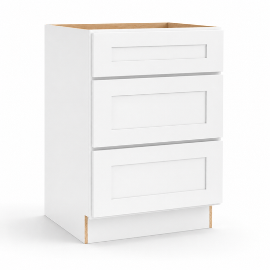 White Shaker Three Drawer Base Cabinet