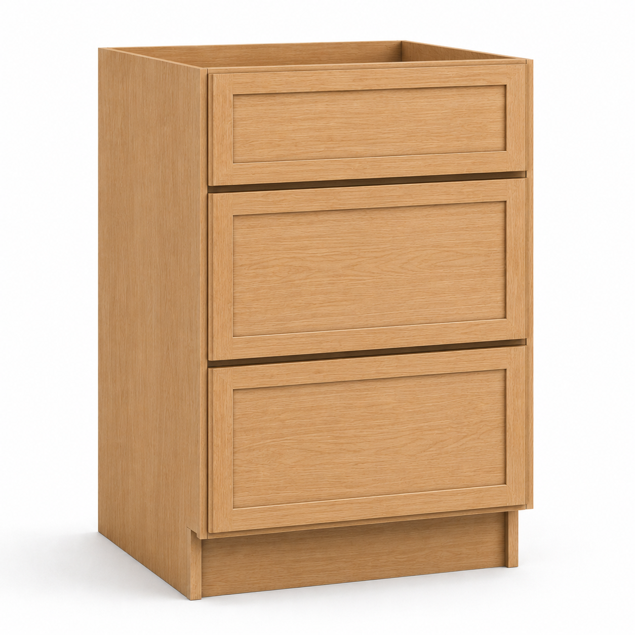Slim Shaker Natural Oak Three Drawer Base Cabinet