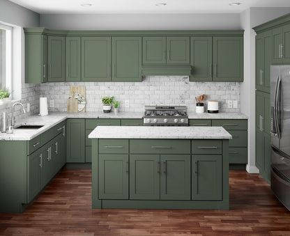 Jade Green Shaker 33″ W Double Door Oven Pantry Cabinet with Three Drawers