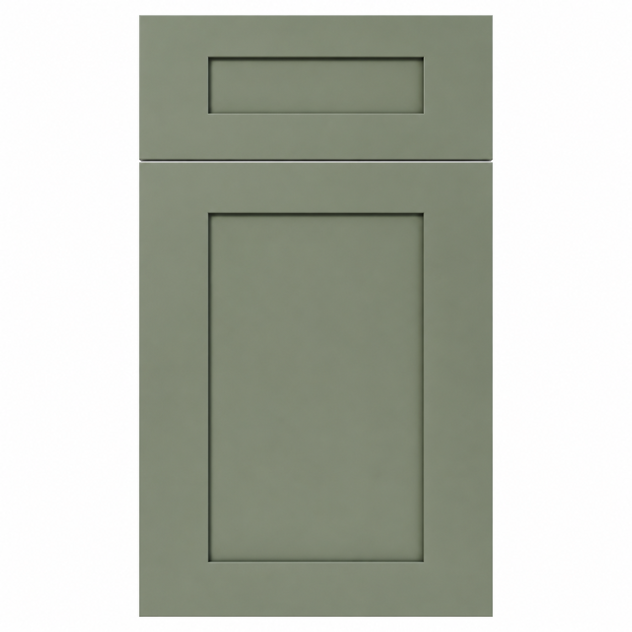 Green cabinet door with a rectangular design on a white background ( USA Cabinets Outlet )