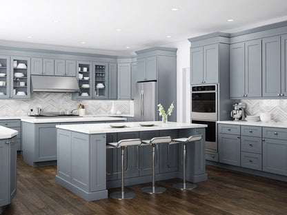 Frameless Gloss Gray Sink Base With Double Doors and Double Dummy Drawer