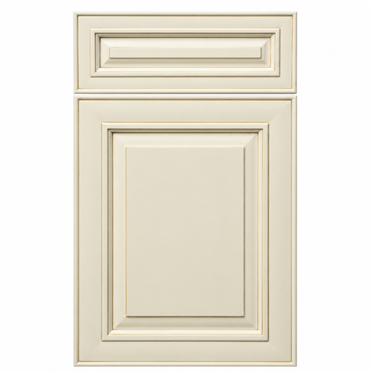Beige cabinet door with a rectangular design on a white background|USA Cabinets Outlet |