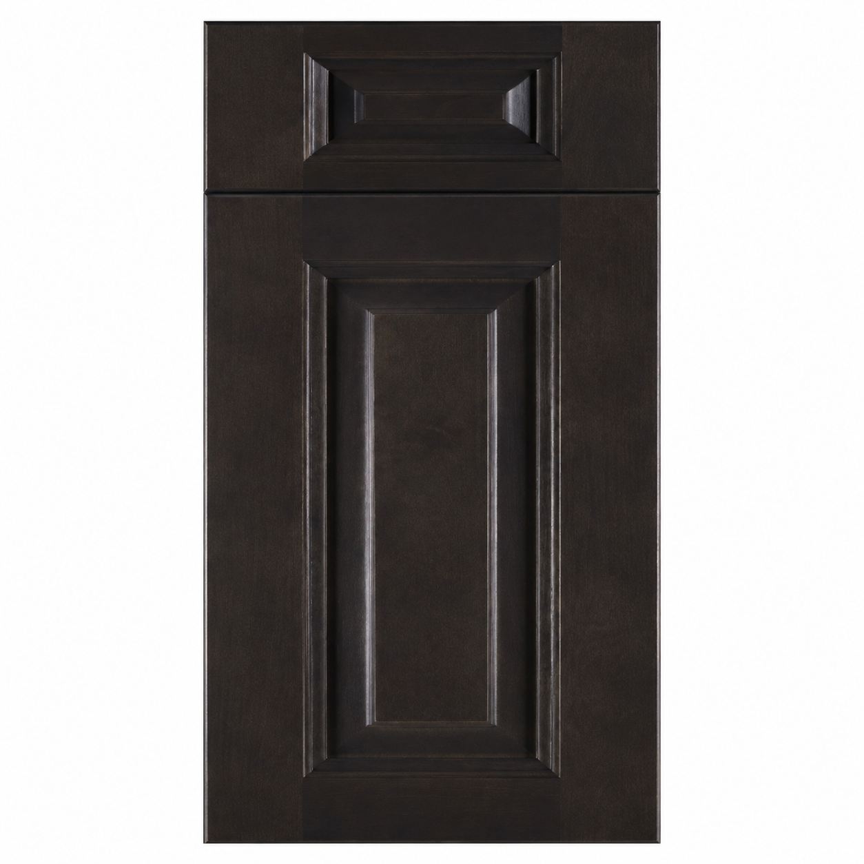 Dark brown cabinet door with a rectangular design on a white background ( USA Cabinets Outlet )