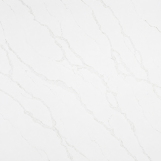 White marble-look surface with soft gray veining and a polished, clean texture.| USA Cabinets Outlet |