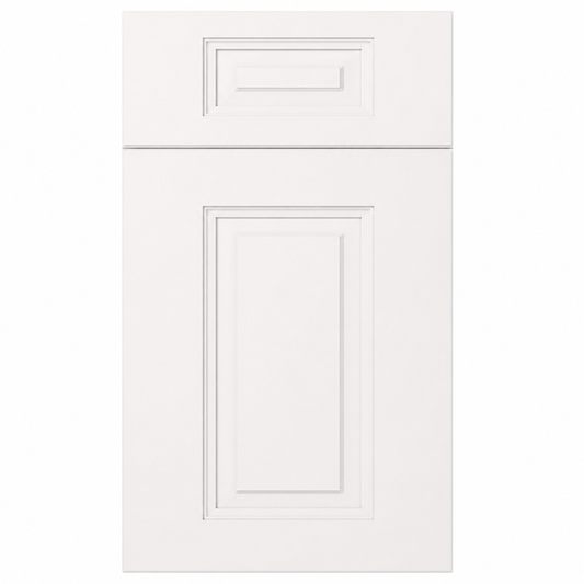 White cabinet door with decorative molding on a white background |USA Cabinets Outlet |