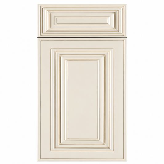 Beige cabinet door with decorative molding on a white background |USA Cabinets Outlet |
