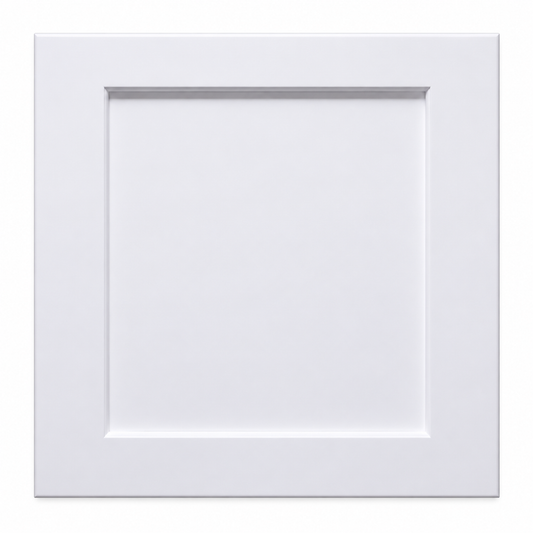 Compact square Classic White Shaker mini sample door showing paint finish and recessed frame profile by USA Cabinets Outlet.