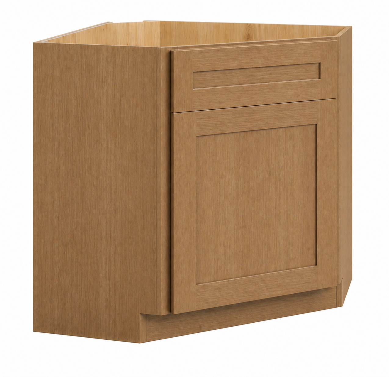 English Toffee Shaker Corner Sink Base Cabinet with False Drawer