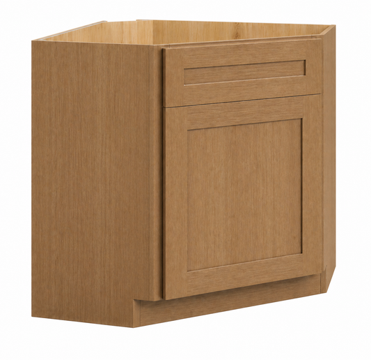 English Toffee Shaker Corner Sink Base Cabinet with False Drawer