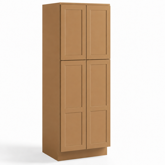 English Toffee Shaker 30"W x 24"D Pantry Cabinet with 4 Doors — 2 Upper / 2 Lower