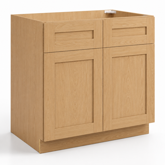 Wooden cabinet with two doors and two drawers on a white background |USA Cabinets Outlet|