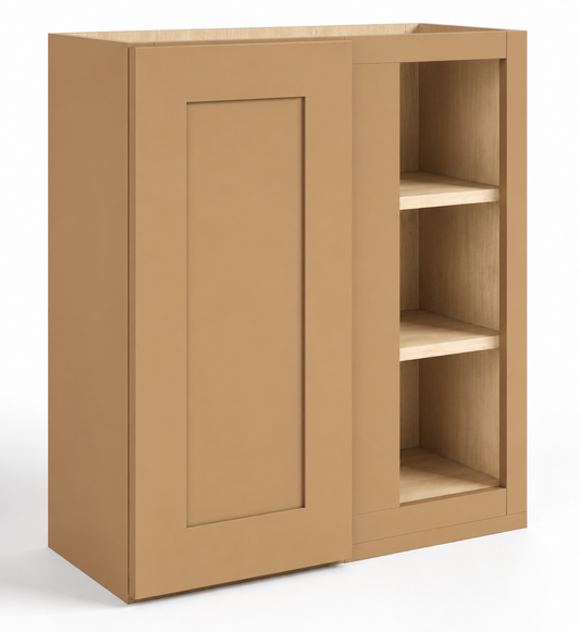English Toffee Shaker Wall Blind Corner Cabinet – 27"W × 12"D