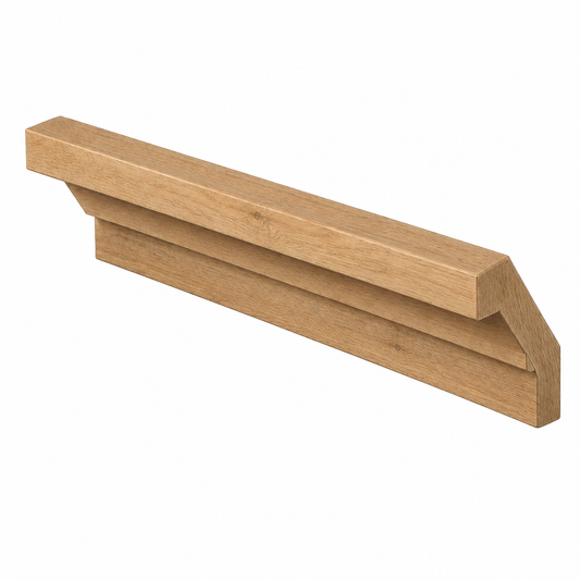 A light brown wooden shelf bracket or ledge piece with a natural oak wood grain finish, shown on a plain white background | USA Cabinets Outlet 