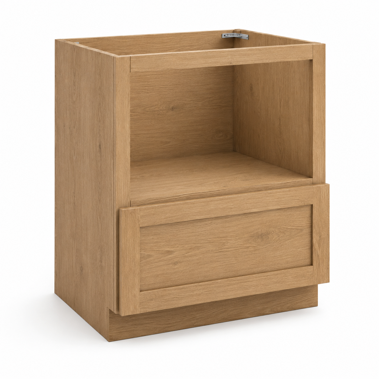 A light oak wood nightstand or side table with a single open top shelf and one front drawer, shown on a clean white background ( USA Cabinets Outlet )