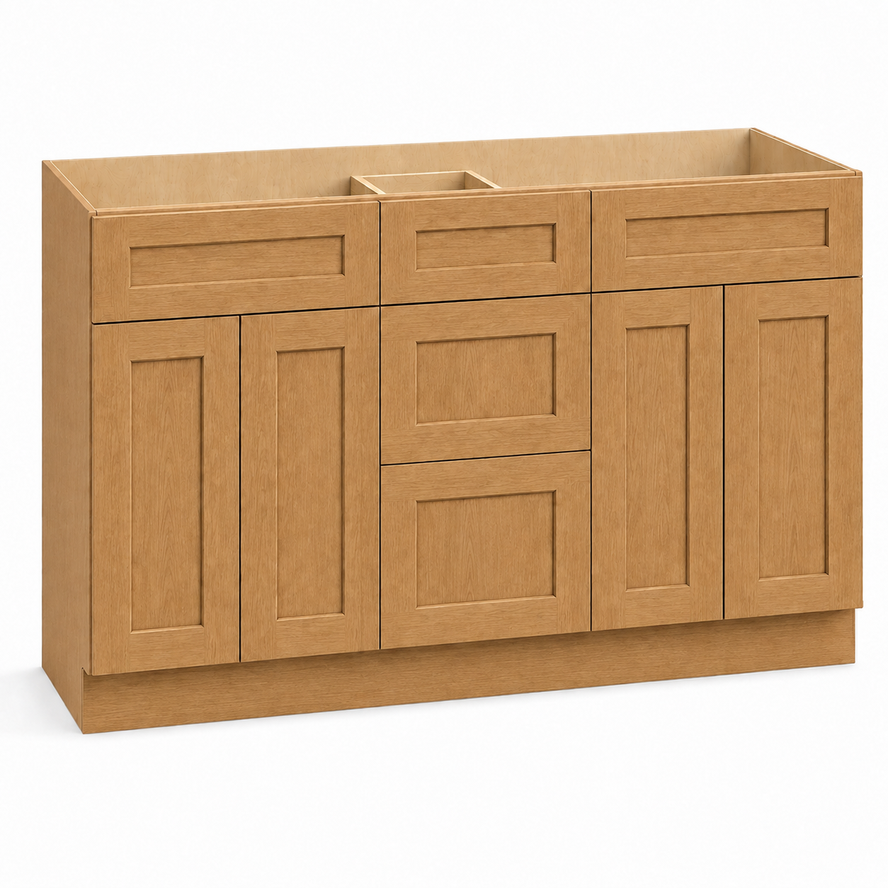 English Toffee Shaker 60"W Double Sink Vanity Drawer Base Cabinet