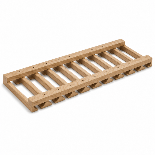 A light natural wood rectangular rack or frame with multiple parallel slats and small pre-drilled holes along the top, shown on a plain white background | USA Cabinets Outlet 