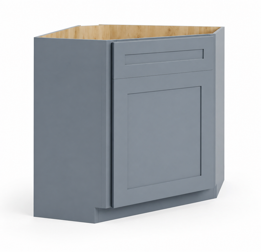 Gray Shaker Corner Sink Base Cabinet with False Drawer