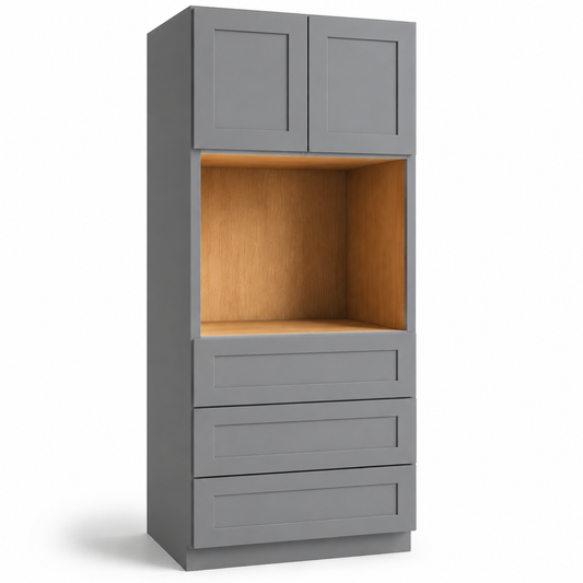 Gray Shaker Oven Pantry Cabinet, 27" Deep, 3 Drawers – Kitchen Storage Cabinet