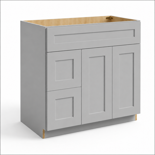 Gray Shaker Vanity Combo Cabinet with 2 Left  Drawers