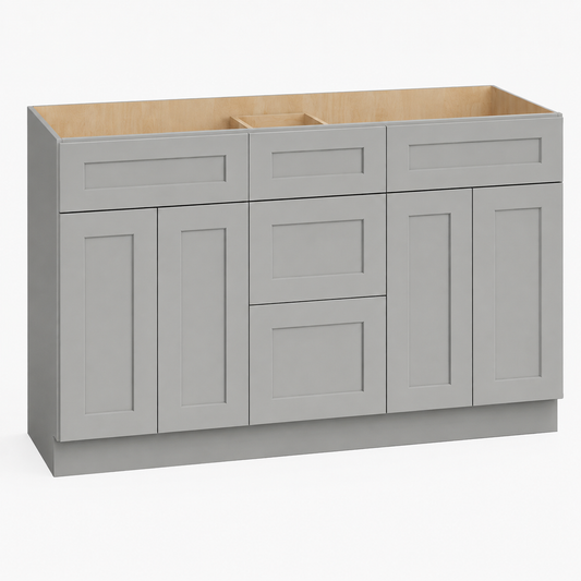 Gray Shaker 60"W Double Sink Vanity Drawer Base Cabinet
