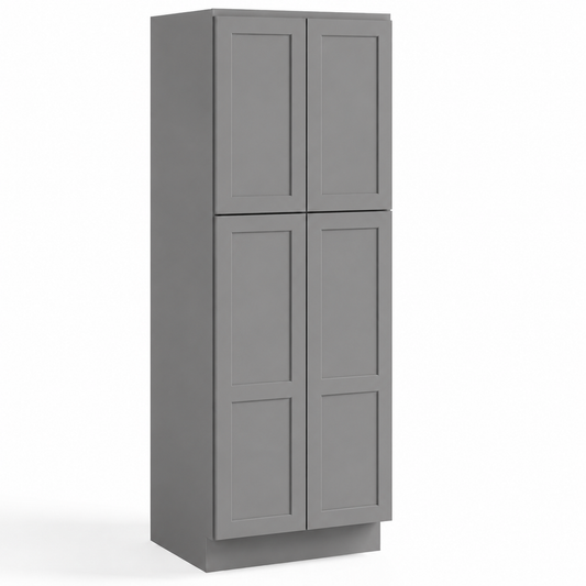 Gray Shaker 30"W x 24"D Pantry Cabinet with 4 Doors — 2 Upper / 2 Lower