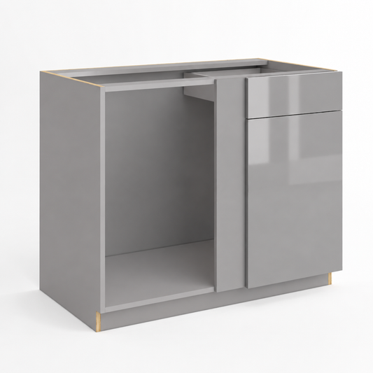 Frameless Gloss Gray Blind Corner Base Cabinet (Reversible Door)