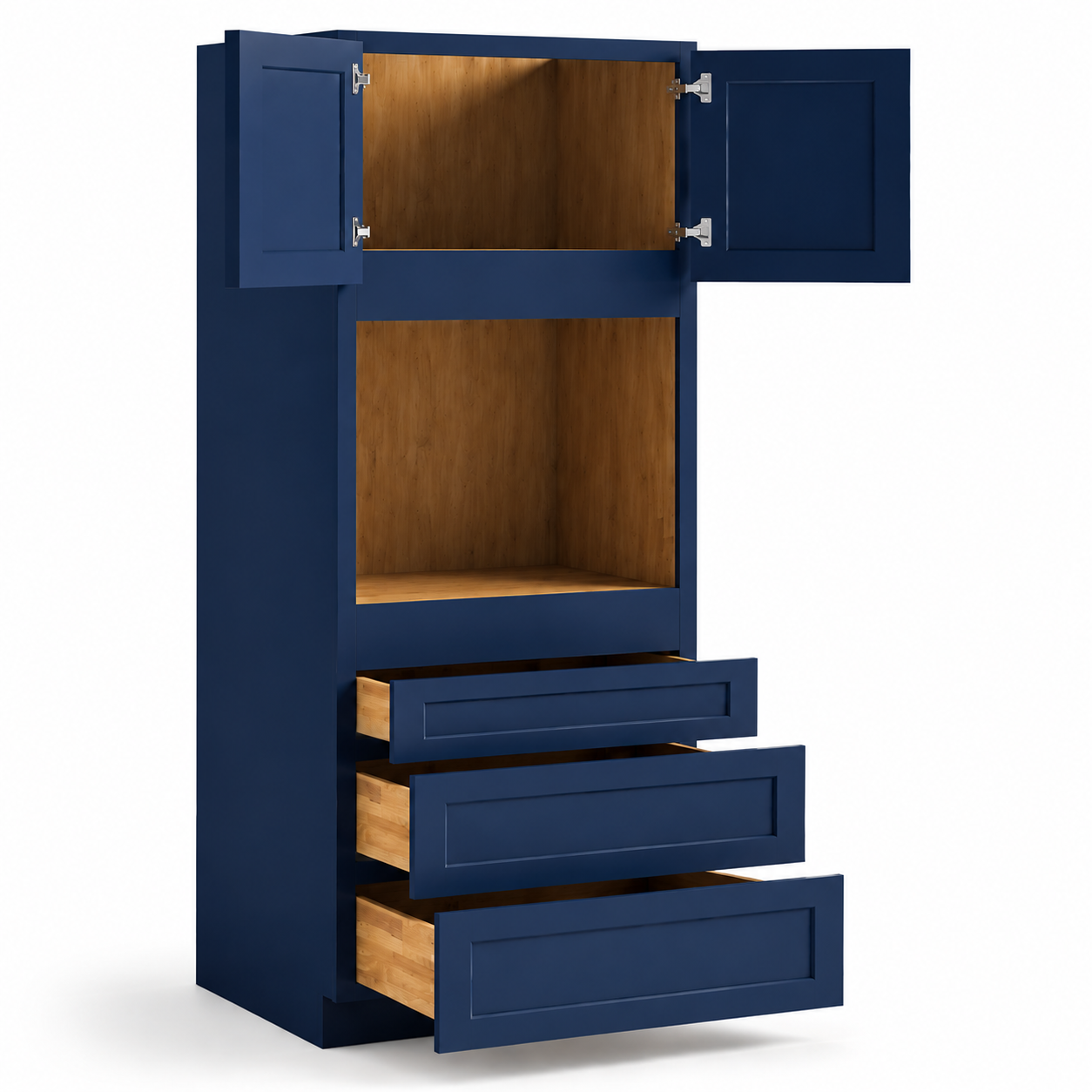 Navy Blue Shaker Oven Pantry Cabinet, 27" Deep, 3 Drawers – Kitchen Storage Cabinet
