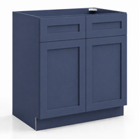 Navy Blue Shaker Double Vanity Sink Base Cabinet