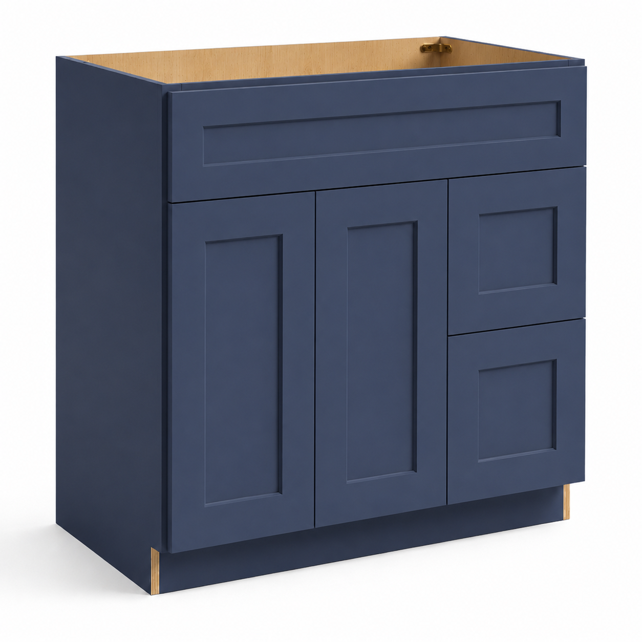 Blue cabinet with wooden top on a white background |USA Cabinets Outlet |