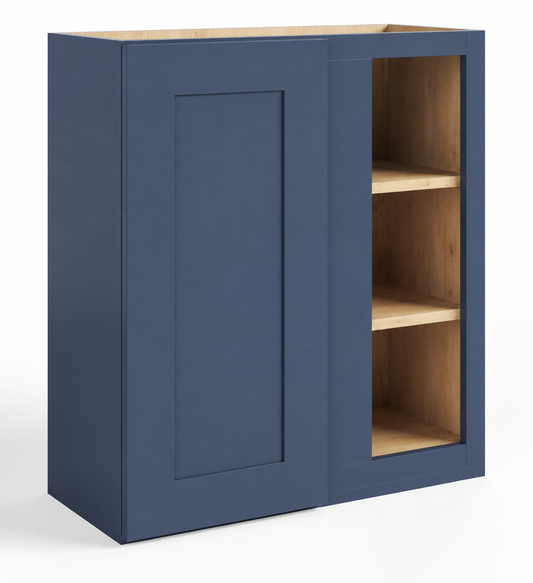 Navy Blue Shaker Wall Blind Corner Cabinet – 27"W × 12"D