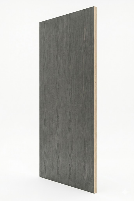 A rectangular dark gray wood panel with a visible natural light wood edge, standing upright against a clean white background at USA Cabinets Outlet