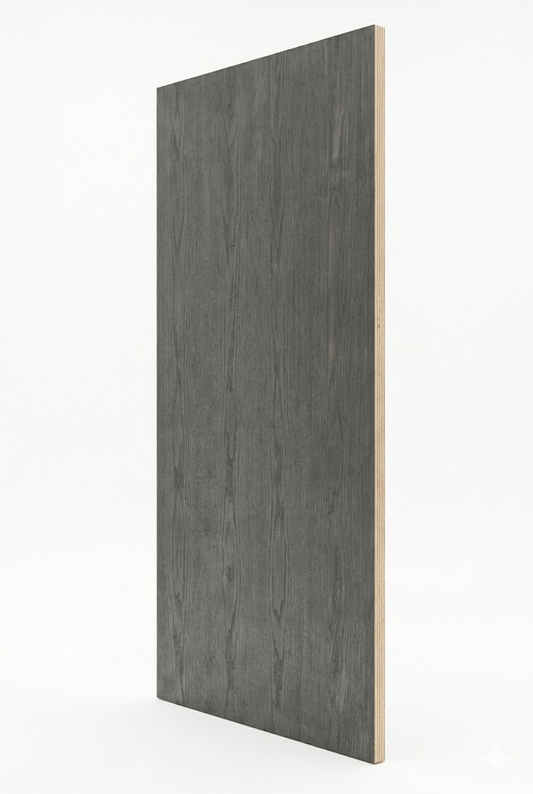 A rectangular dark gray wood panel with a visible natural light wood edge, standing upright against a clean white background at USA Cabinets Outlet
