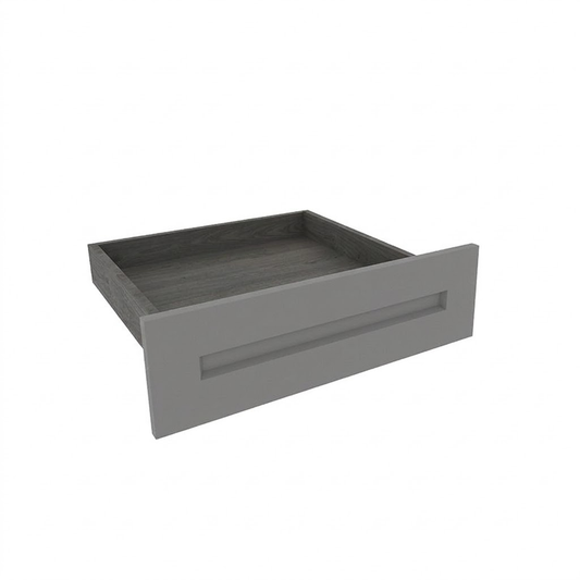 Gray wooden drawer on a white background at USA Cabinets Outlet